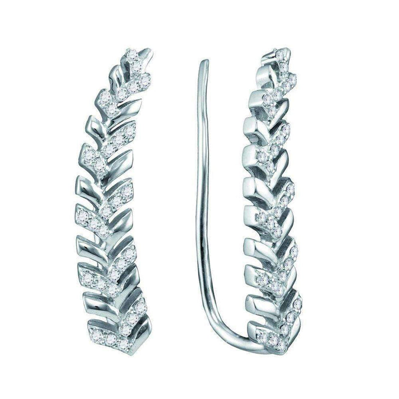 10kt White Gold Women's Round Diamond Tapered Leaf Climber Earrings 1-5 Cttw - FREE Shipping (US/CAN)-Gold & Diamond Earrings-JadeMoghul Inc.