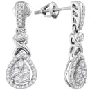 10kt White Gold Womens Round Diamond Teardrop Cluster Dangle Earrings 1-2 Cttw - FREE Shipping (US/CAN)-Gold & Diamond Earrings-JadeMoghul Inc.