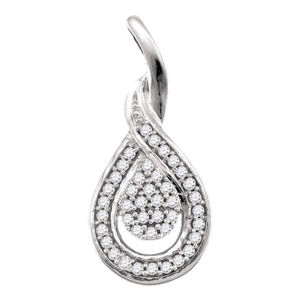 10kt White Gold Women's Round Diamond Teardrop Cluster Pendant 1-10 Cttw - FREE Shipping (US/CAN)-Gold & Diamond Pendants & Necklaces-JadeMoghul Inc.