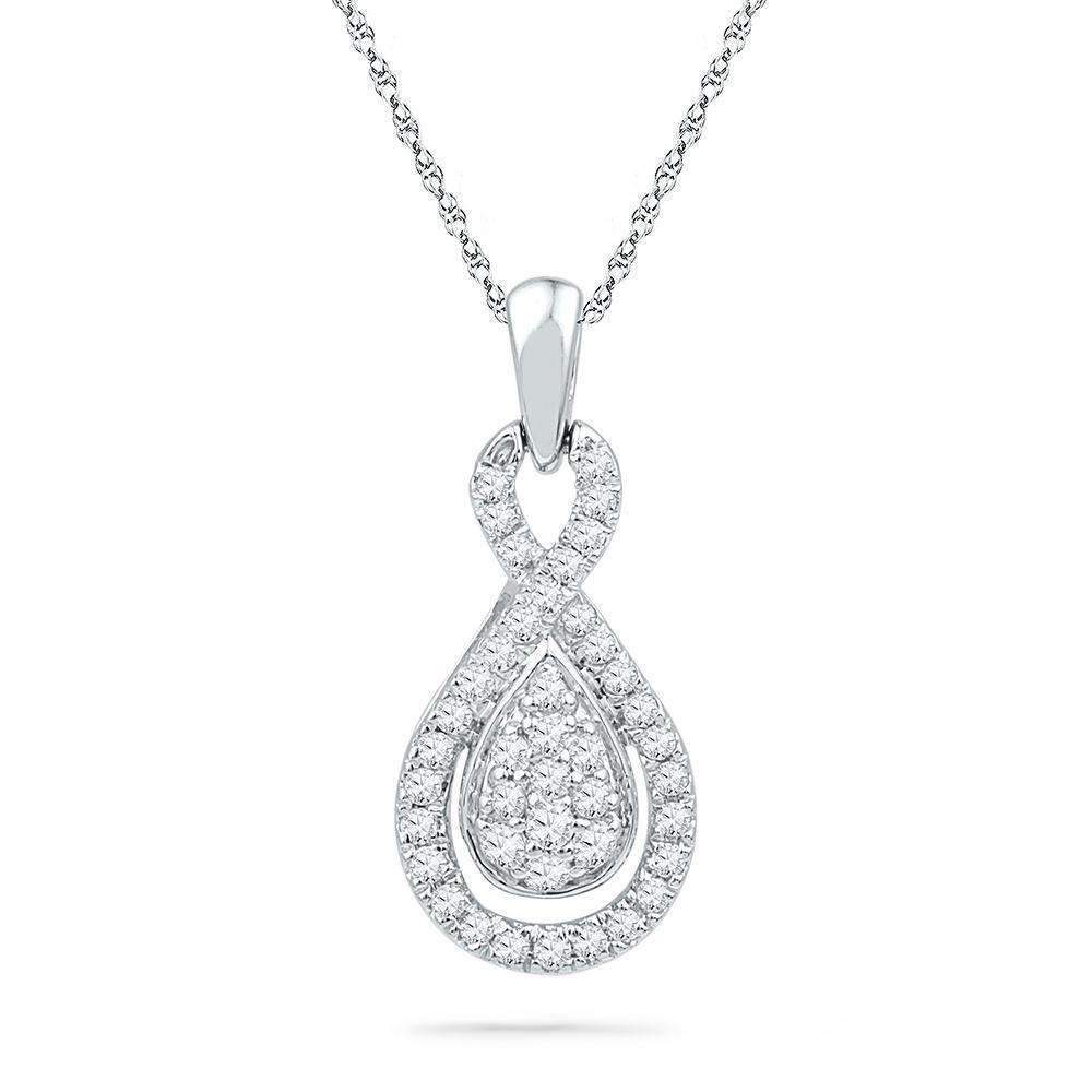 10kt White Gold Womens Round Diamond Teardrop Cluster Pendant 1-3 Cttw