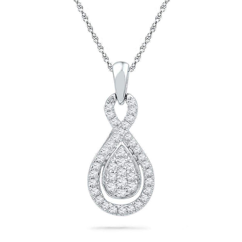 10kt White Gold Womens Round Diamond Teardrop Cluster Pendant 1-3 Cttw-Gold & Diamond Pendants & Necklaces-JadeMoghul Inc.