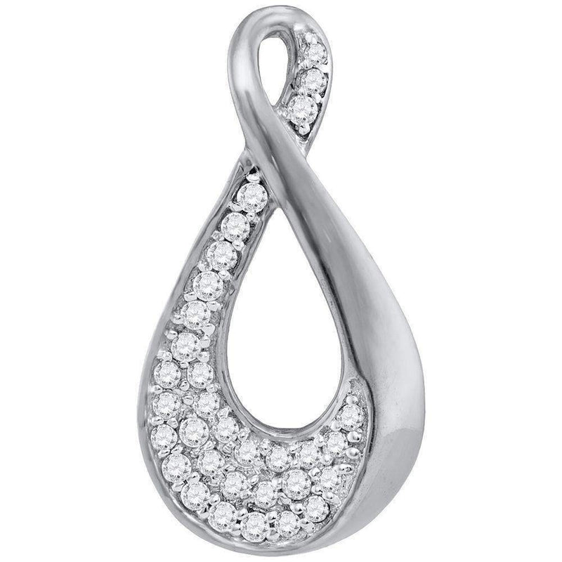 10kt White Gold Women's Round Diamond Teardrop Cluster Pendant 1-8 Cttw - FREE Shipping (US/CAN)-Gold & Diamond Pendants & Necklaces-JadeMoghul Inc.