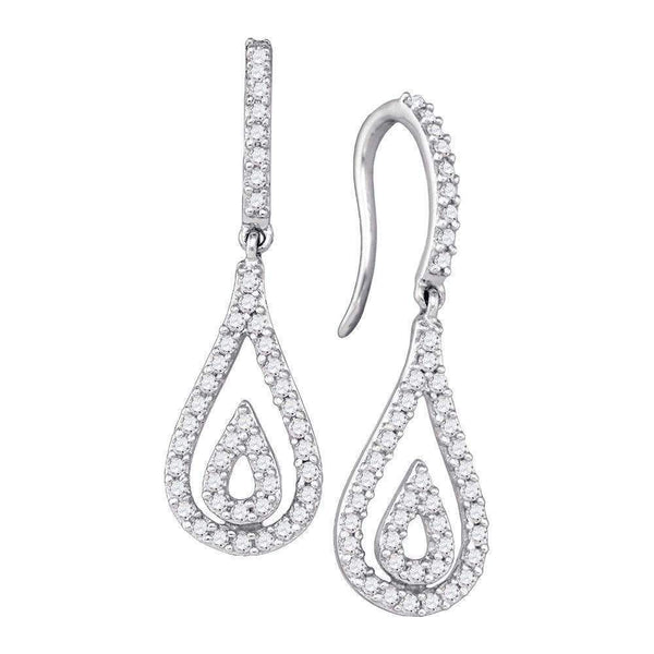 10kt White Gold Women's Round Diamond Teardrop Dangle Earrings 1-2 Cttw - FREE Shipping (US/CAN)-Gold & Diamond Earrings-JadeMoghul Inc.