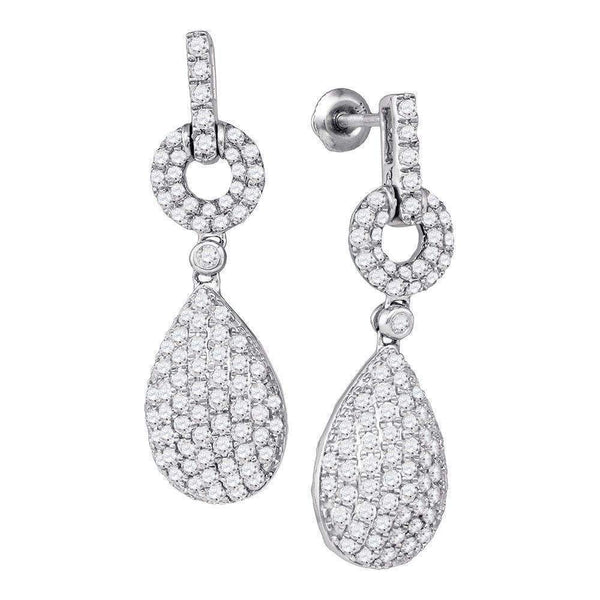 10kt White Gold Women's Round Diamond Teardrop Dangle Earrings 2.00 Cttw - FREE Shipping (USA/CAN)-Gold & Diamond Earrings-JadeMoghul Inc.