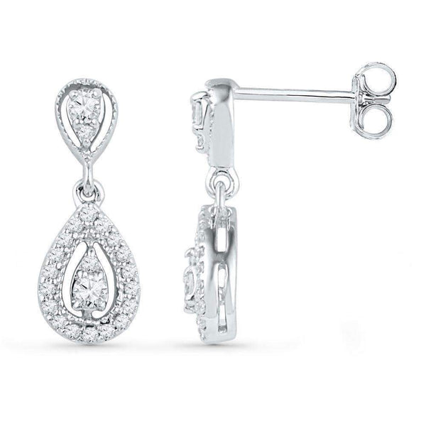 10kt White Gold Women's Round Diamond Teardrop Dangle Screwback Earrings 1-3 Cttw - FREE Shipping (US/CAN)-Gold & Diamond Earrings-JadeMoghul Inc.