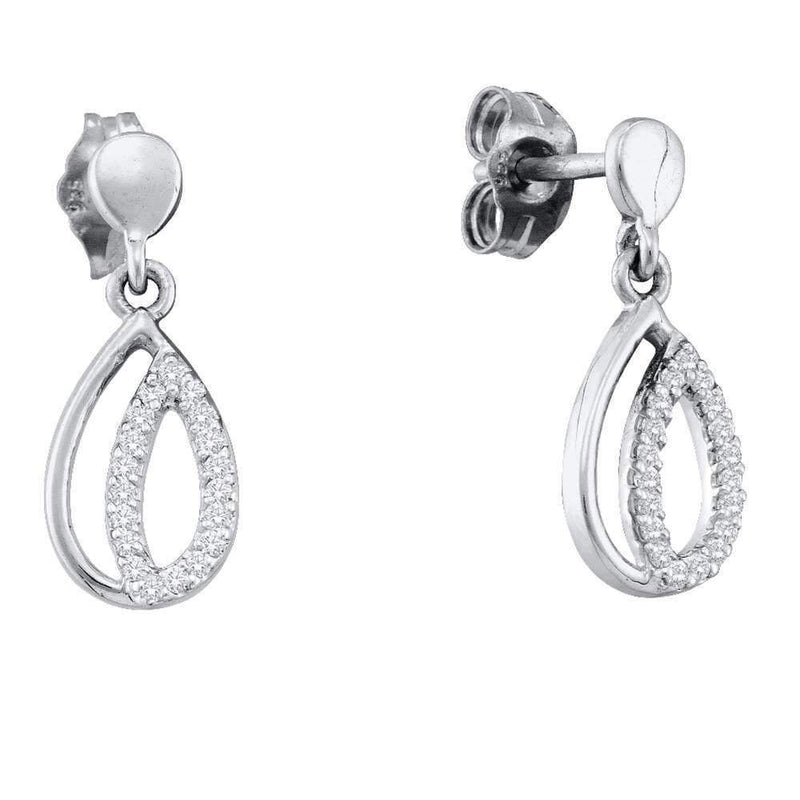 10kt White Gold Women's Round Diamond Teardrop Dangle Screwback Earrings 1-8 Cttw - FREE Shipping (US/CAN)-Gold & Diamond Earrings-JadeMoghul Inc.