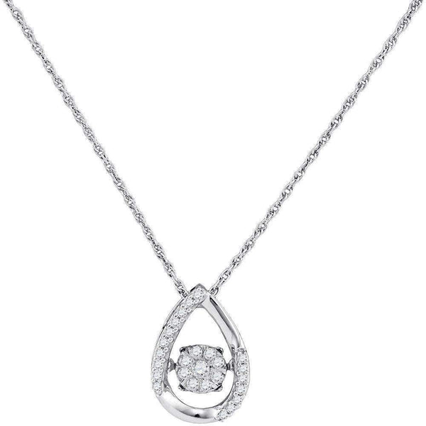 10kt White Gold Women's Round Diamond Teardrop Frame Moving Twinkle Cluster Pendant 1-6 Cttw - FREE Shipping (US/CAN)-Gold & Diamond Pendants & Necklaces-JadeMoghul Inc.