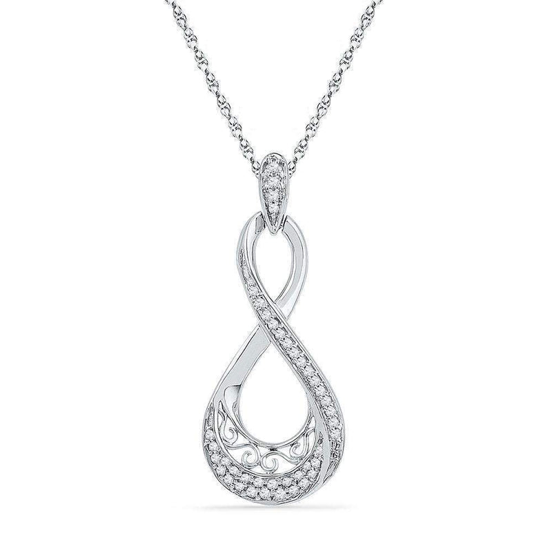 10kt White Gold Womens Round Diamond Teardrop Pendant 1-5 Cttw-Gold & Diamond Pendants & Necklaces-JadeMoghul Inc.