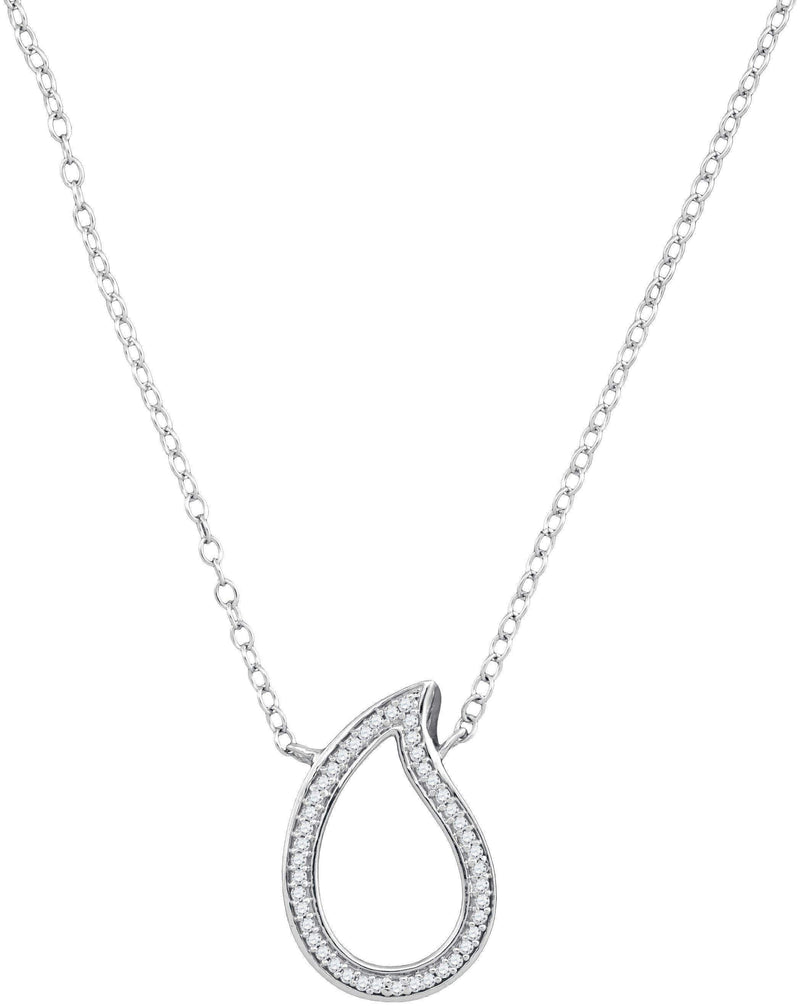 10kt White Gold Women's Round Diamond Teardrop Pendant Necklace 1-10 Cttw - FREE Shipping (US/CAN)-Gold & Diamond Pendants & Necklaces-JadeMoghul Inc.