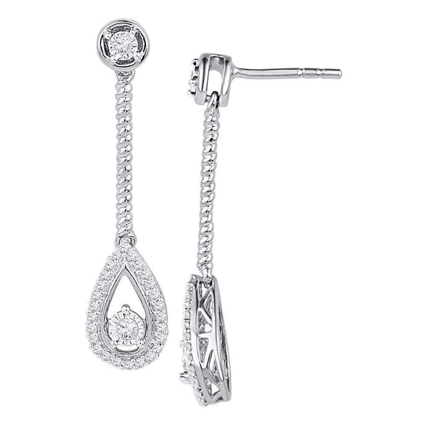 10kt White Gold Women's Round Diamond Teardrop Screwback Dangle Earrings 1-4 Cttw - FREE Shipping (USA/CAN)-Gold & Diamond Earrings-JadeMoghul Inc.