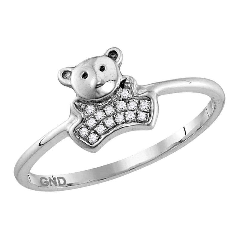 10kt White Gold Women's Round Diamond Teddy Bear Cluster Ring 1/20 Cttw - FREE Shipping (US/CAN)-Gold & Diamond Fashion Rings-5.5-JadeMoghul Inc.