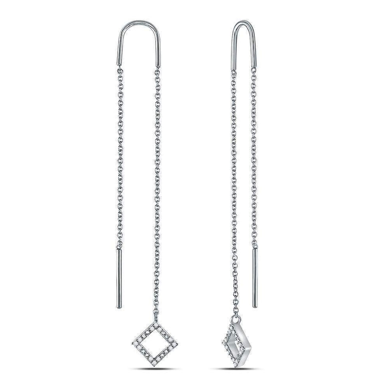 10kt White Gold Womens Round Diamond Threader Square Dangle Earrings 1-10 Cttw-Gold & Diamond Earrings-JadeMoghul Inc.