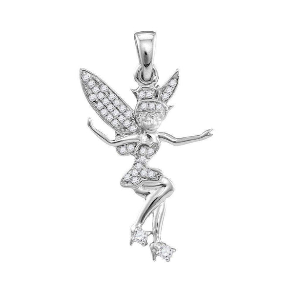 10kt White Gold Women's Round Diamond Tinkerbell Fairy Sprite Pendant 1-4 Cttw - FREE Shipping (US/CAN)-Gold & Diamond Pendants & Necklaces-JadeMoghul Inc.