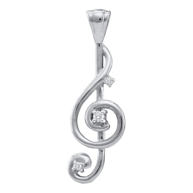 10kt White Gold Womens Round Diamond Treble Clef Music Note Pendant 1-20 Cttw - FREE Shipping (US/CAN)-Gold & Diamond Pendants & Necklaces-JadeMoghul Inc.