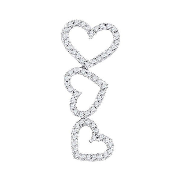 10kt White Gold Women's Round Diamond Triple Cascading Heart Outline Pendant 1-5 Cttw - FREE Shipping (US/CAN)-Gold & Diamond Pendants & Necklaces-JadeMoghul Inc.