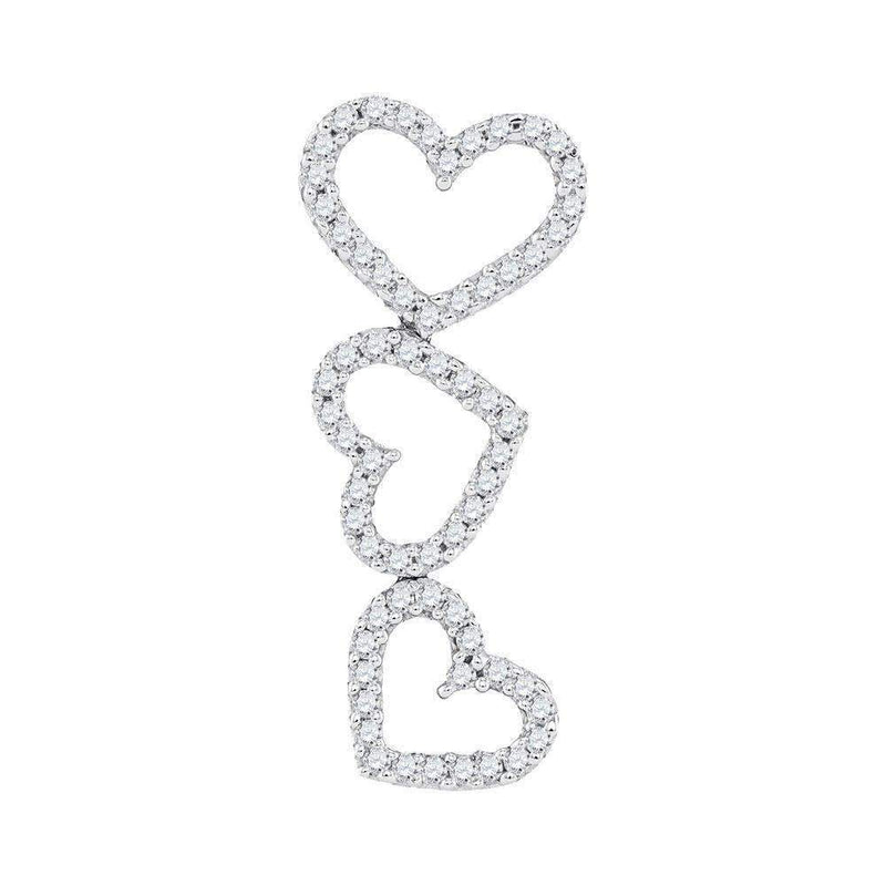 10kt White Gold Women's Round Diamond Triple Cascading Heart Outline Pendant 1-5 Cttw - FREE Shipping (US/CAN)-Gold & Diamond Pendants & Necklaces-JadeMoghul Inc.