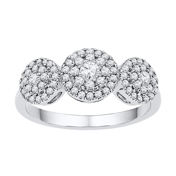10kt White Gold Women's Round Diamond Triple Cluster Fashion Ring 1/2 Cttw - FREE Shipping (US/CAN)-Gold & Diamond Cluster Rings-6.5-JadeMoghul Inc.