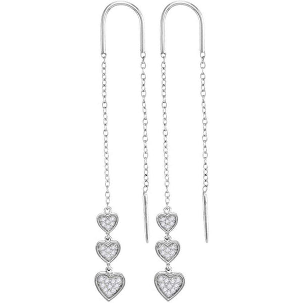 10kt White Gold Women's Round Diamond Triple Dangling Heart Threader Earrings 1-5 Cttw - FREE Shipping (US/CAN)-Gold & Diamond Earrings-JadeMoghul Inc.