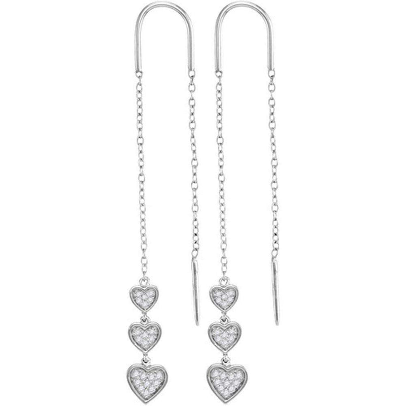 10kt White Gold Women's Round Diamond Triple Dangling Heart Threader Earrings 1-5 Cttw - FREE Shipping (US/CAN)-Gold & Diamond Earrings-JadeMoghul Inc.