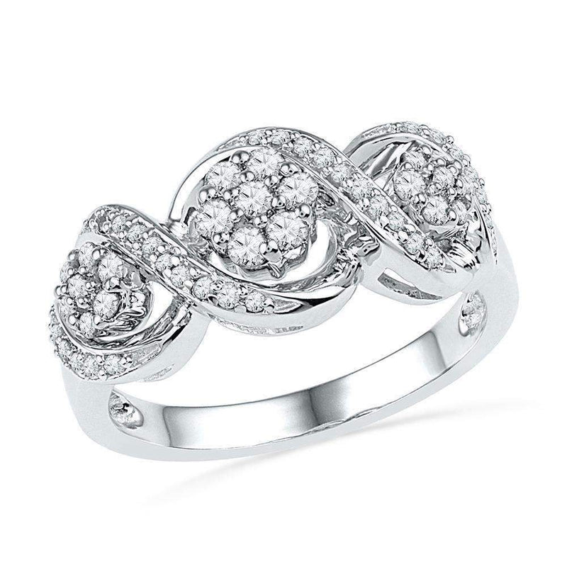 10kt White Gold Women's Round Diamond Triple Flower Cluster Ring 1/3 Cttw - FREE Shipping (US/CAN)-Rings And Bands-8-JadeMoghul Inc.