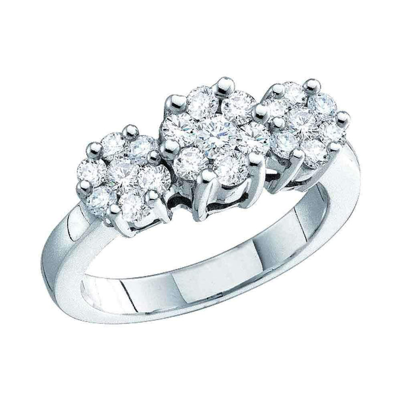 10kt White Gold Women's Round Diamond Triple Flower Cluster Ring 1/4 Cttw - FREE Shipping (US/CAN)-Gold & Diamond Cluster Rings-5-JadeMoghul Inc.