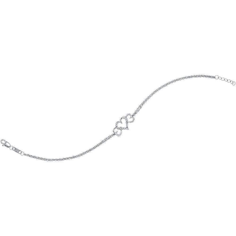 10kt White Gold Women's Round Diamond Triple Heart Chain Bracelet 1-10 Cttw - FREE Shipping (US/CAN)-Gold & Diamond Bracelets-JadeMoghul Inc.