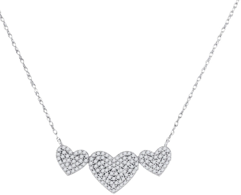 10kt White Gold Women's Round Diamond Triple Heart Cluster Pendant Necklace 3-8 Cttw - FREE Shipping (US/CAN)-Gold & Diamond Pendants & Necklaces-JadeMoghul Inc.