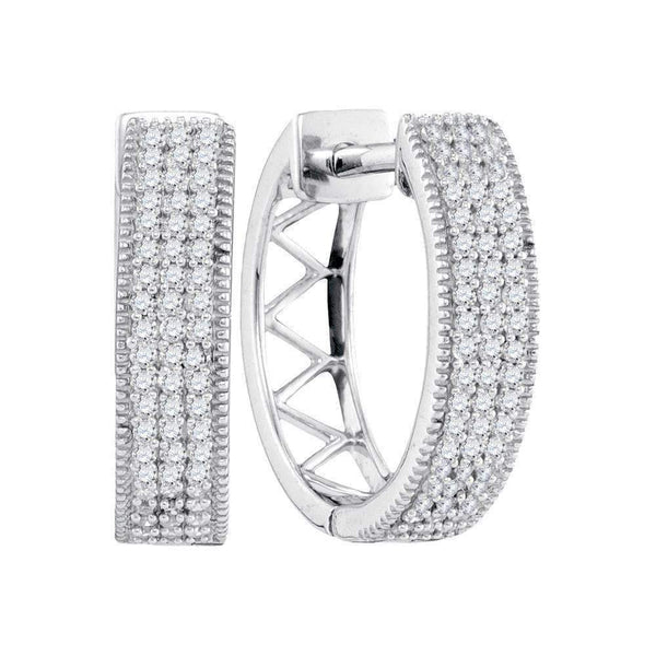 10kt White Gold Women's Round Diamond Triple Row Pave Hoop Earrings 1-3 Cttw - FREE Shipping (US/CAN)-Gold & Diamond Earrings-JadeMoghul Inc.