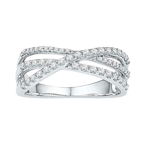 10kt White Gold Women's Round Diamond Triple Strand Crossover Band 1-2 Cttw - FREE Shipping (US/CAN)-Gold & Diamond Bands-JadeMoghul Inc.