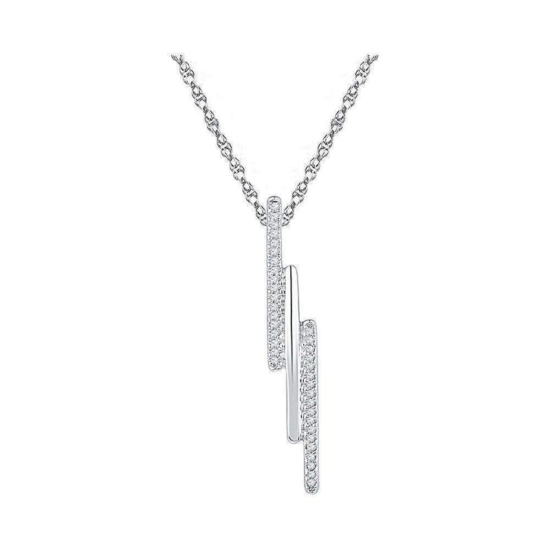 10kt White Gold Women's Round Diamond Triple Vertical Bar Pendant 1-8 Cttw - FREE Shipping (US/CAN)-Gold & Diamond Pendants & Necklaces-JadeMoghul Inc.