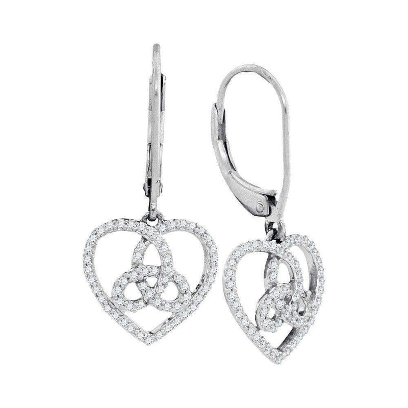 10kt White Gold Women's Round Diamond Triquetra Heart Trinity Dangle Earrings 1-4 Cttw - FREE Shipping (US/CAN)-Gold & Diamond Earrings-JadeMoghul Inc.