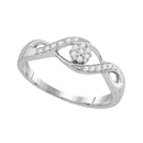 10kt White Gold Women's Round Diamond Twist Flower Cluster Ring 1/8 Cttw - FREE Shipping (US/CAN)-Gold & Diamond Cluster Rings-5-JadeMoghul Inc.