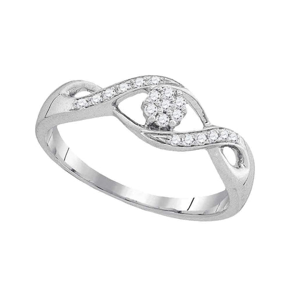 10kt White Gold Women's Round Diamond Twist Flower Cluster Ring 1/8 Cttw - FREE Shipping (US/CAN)-Gold & Diamond Cluster Rings-5-JadeMoghul Inc.