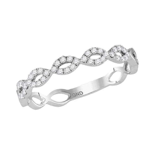 10kt White Gold Women's Round Diamond Twist Stackable Band Ring 1-5 Cttw - FREE Shipping (US/CAN)-Gold & Diamond Rings-JadeMoghul Inc.