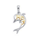 10kt White Gold Women's Round Diamond Two-tone Dolphin Mom Pendant .02 Cttw - FREE Shipping (US/CAN)-Gold & Diamond Pendants & Necklaces-JadeMoghul Inc.
