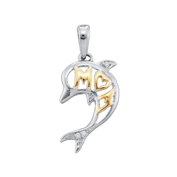 10kt White Gold Women's Round Diamond Two-tone Dolphin Mom Pendant .02 Cttw - FREE Shipping (US/CAN)-Gold & Diamond Pendants & Necklaces-JadeMoghul Inc.