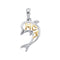 10kt White Gold Women's Round Diamond Two-tone Dolphin Mom Pendant .02 Cttw - FREE Shipping (US/CAN)-Gold & Diamond Pendants & Necklaces-JadeMoghul Inc.