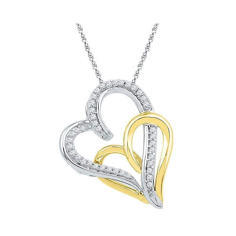 10kt White Gold Women's Round Diamond Two-tone Double Joined Hearts Pendant 1-6 Cttw - FREE Shipping (US/CAN)-Gold & Diamond Pendants & Necklaces-JadeMoghul Inc.