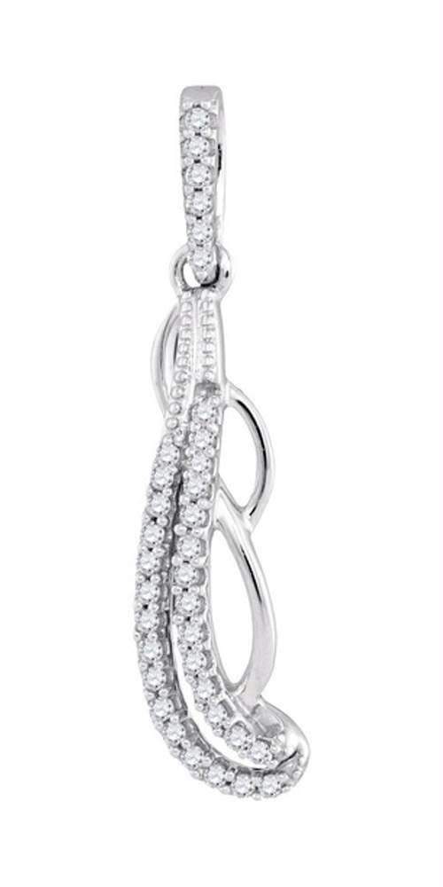 10kt White Gold Women's Round Diamond Vertical Dangle Fashion Pendant 1-8 Cttw - FREE Shipping (US/CAN)-Gold & Diamond Pendants & Necklaces-JadeMoghul Inc.