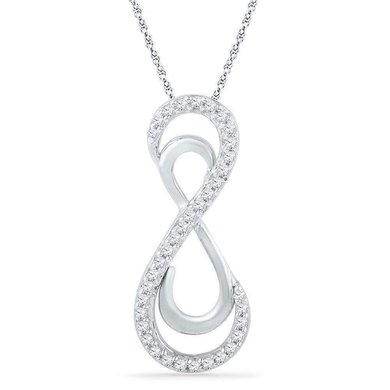 10kt White Gold Women's Round Diamond Vertical Double Infinity Pendant 1-10 Cttw - FREE Shipping (US/CAN)-Gold & Diamond Pendants & Necklaces-JadeMoghul Inc.