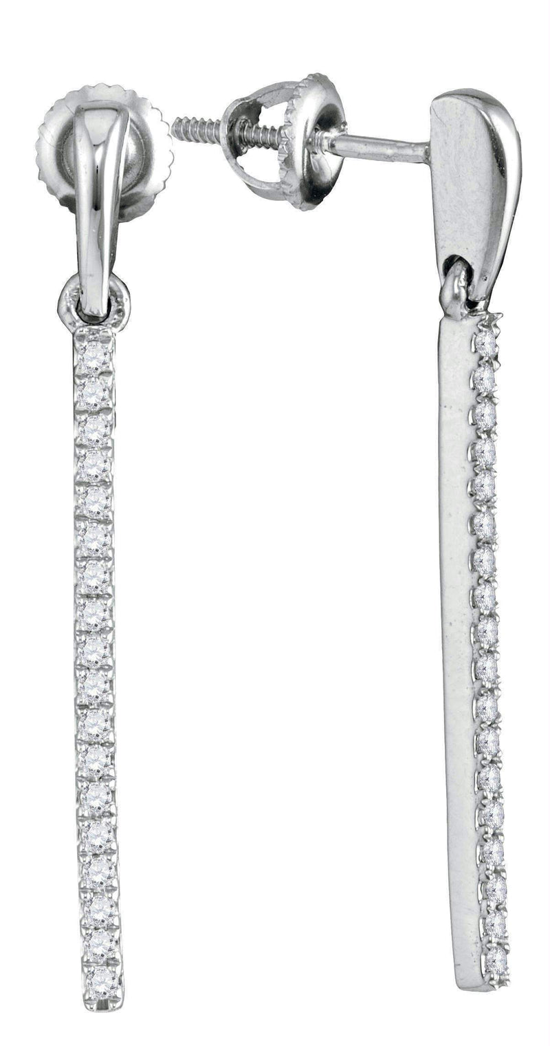 10kt White Gold Womens Round Diamond Vertical Drop Dangle Earrings 1-5 Cttw-Gold & Diamond Earrings-JadeMoghul Inc.