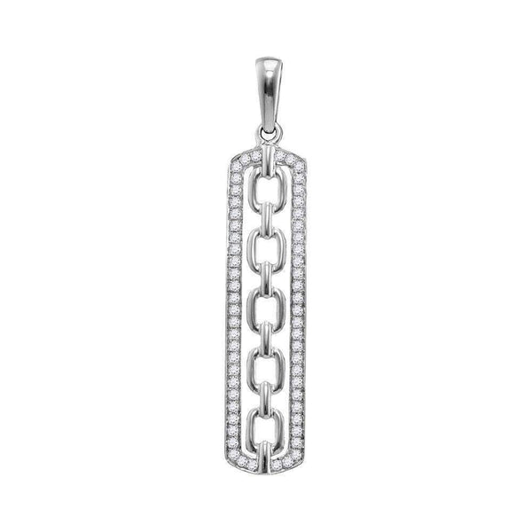 10kt White Gold Women's Round Diamond Vertical Framed Rolo Link Pendant 1-4 Cttw - FREE Shipping (US/CAN)-Gold & Diamond Pendants & Necklaces-JadeMoghul Inc.