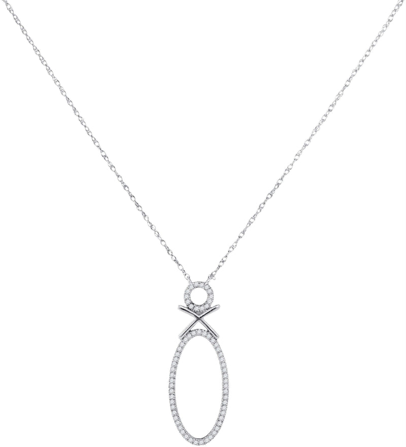 10kt White Gold Women's Round Diamond Vertical Oval Pendant Necklace 1-6 Cttw - FREE Shipping (US/CAN)-Gold & Diamond Pendants & Necklaces-JadeMoghul Inc.