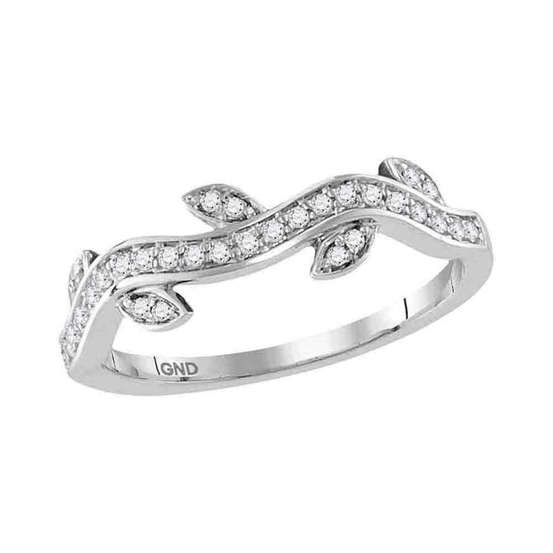 10kt White Gold Women's Round Diamond Vine Floral Stackable Band Ring 1-6 Cttw - FREE Shipping (US/CAN)-Rings And Bands-JadeMoghul Inc.