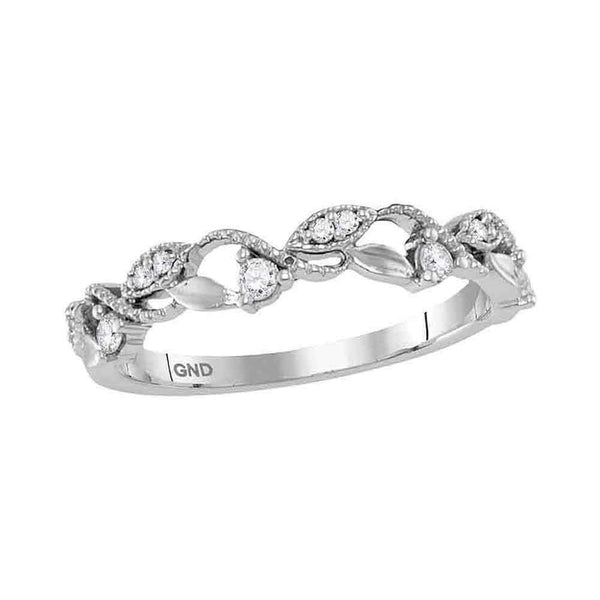 10kt White Gold Womens Round Diamond Vine Stackable Band Ring 1-6 Cttw-Gold & Diamond Rings-JadeMoghul Inc.