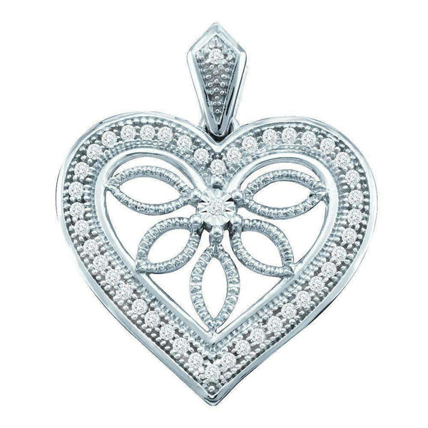 10kt White Gold Women's Round Diamond Vintage-style Heart Outline Pendant 1-10 Cttw - FREE Shipping (US/CAN)-Gold & Diamond Pendants & Necklaces-JadeMoghul Inc.