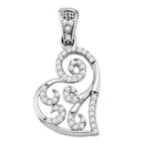 10kt White Gold Women's Round Diamond Whimsical Heart Curled Pendant 1-6 Cttw - FREE Shipping (US/CAN)-Gold & Diamond Pendants & Necklaces-JadeMoghul Inc.