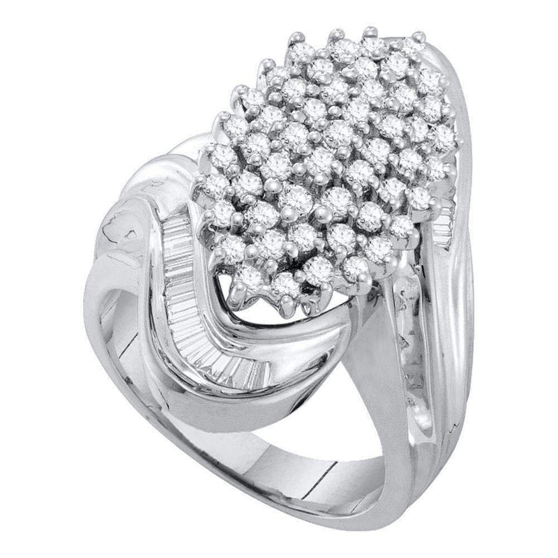 10kt White Gold Women's Round Diamond Wide Cluster Ring 1.00 Cttw - FREE Shipping (US/CAN)-Gold & Diamond Cluster Rings-5-JadeMoghul Inc.