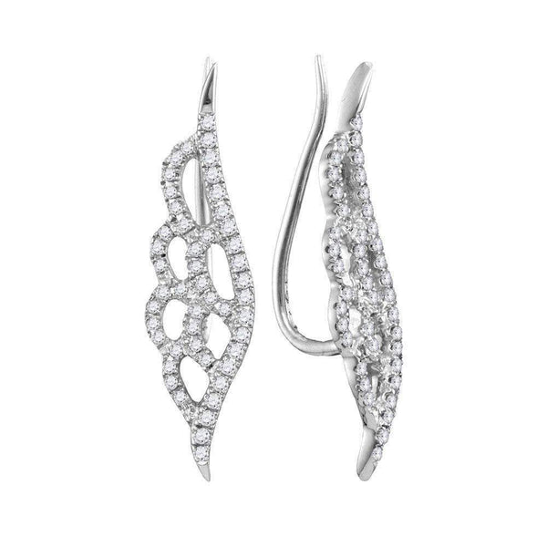 10kt White Gold Women's Round Diamond Winged Climber Earrings 1-3 Cttw - FREE Shipping (USA/CAN)-Gold & Diamond Earrings-JadeMoghul Inc.