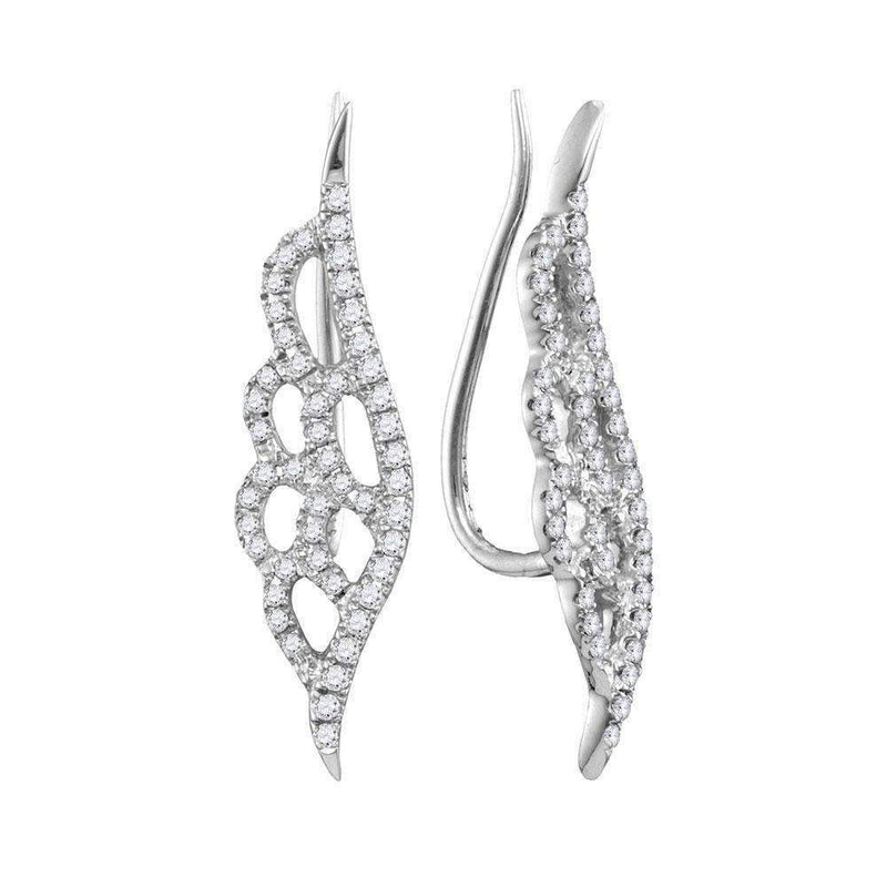 10kt White Gold Women's Round Diamond Winged Climber Earrings 1-3 Cttw - FREE Shipping (USA/CAN)-Gold & Diamond Earrings-JadeMoghul Inc.